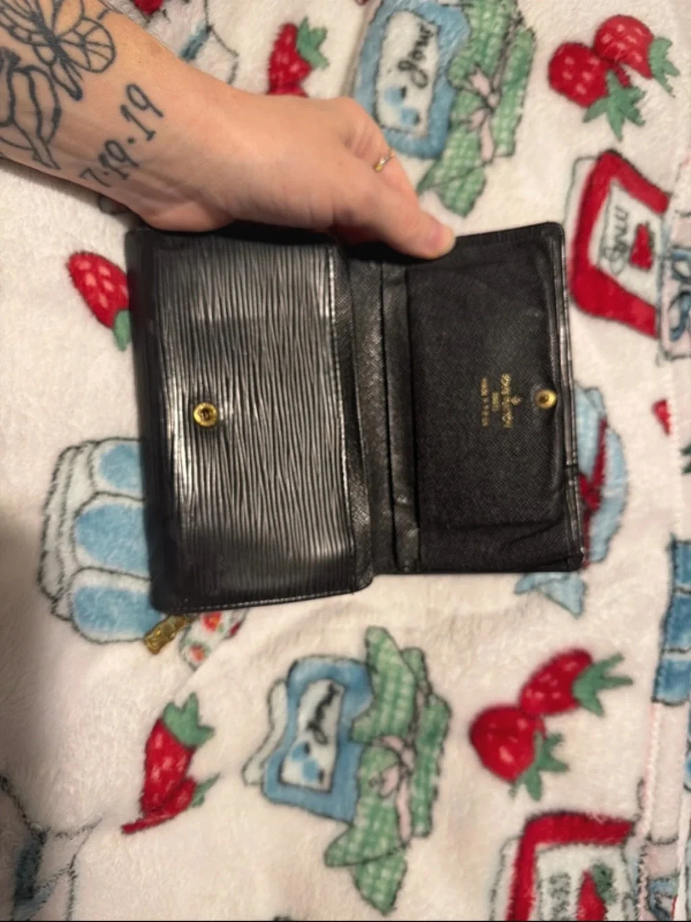 Black Leather LV Wallet with Zip Closure